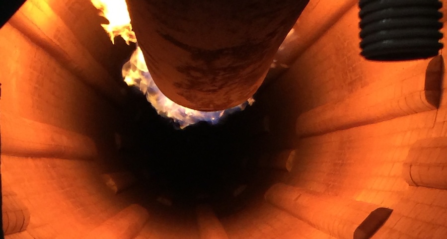 Interior of a high-temperature industrial kiln used for ceramic firing